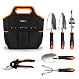 TACKLIFE Herramientas de Jardín Acero Inoxidable, 7 en 1 Herramientas de Jardinería: Bolsa de Transporte, Tijera, Llana, Paleta de Trasplante, Cuchara de Tierra, Extractor de Hierba y Rastrillo GGT4A