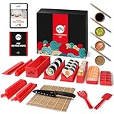Aya Sushi Maker 3 - Utensilios Para Hacer Sushi – Tutoriales En Vídeo - Con Cuchillo De Sushi y Estera de bambú - 24 Piezas Para Hacer Sushi De Forma Fácil Y Divertida – Rollos De Maki Sushi - Nigiri